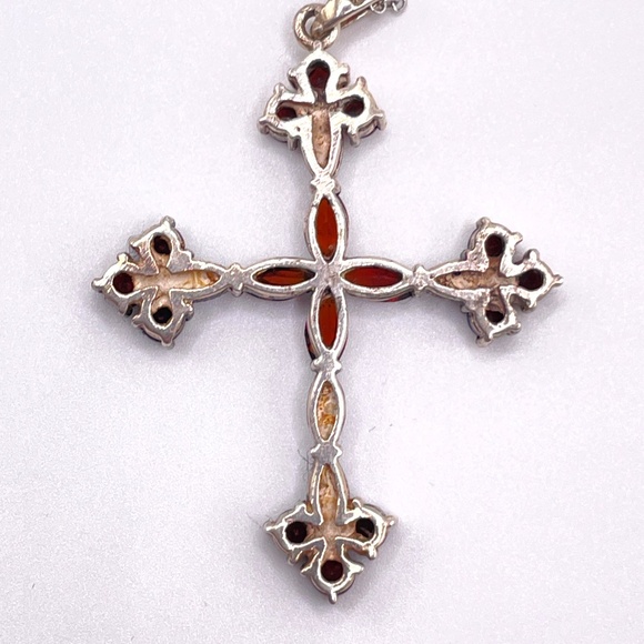 Sterling Silver Garnet Cross Pendant Necklace - Picture 11 of 13